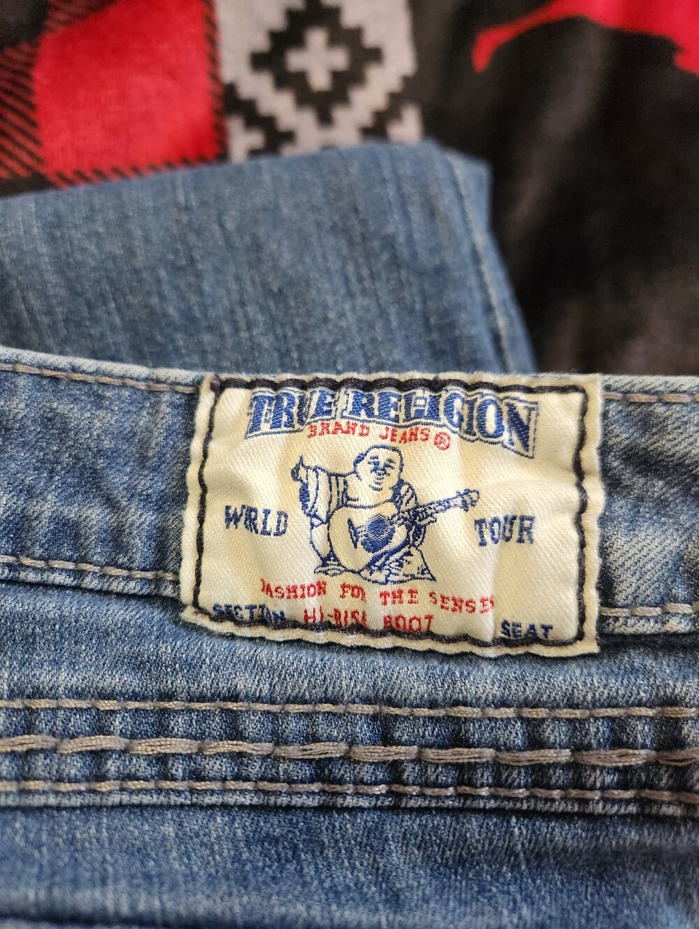 True Religion Y2K Thick Stitch Flap Pocket Bootcut Jeans Medium Wash Size 28 - Picture 10 of 11